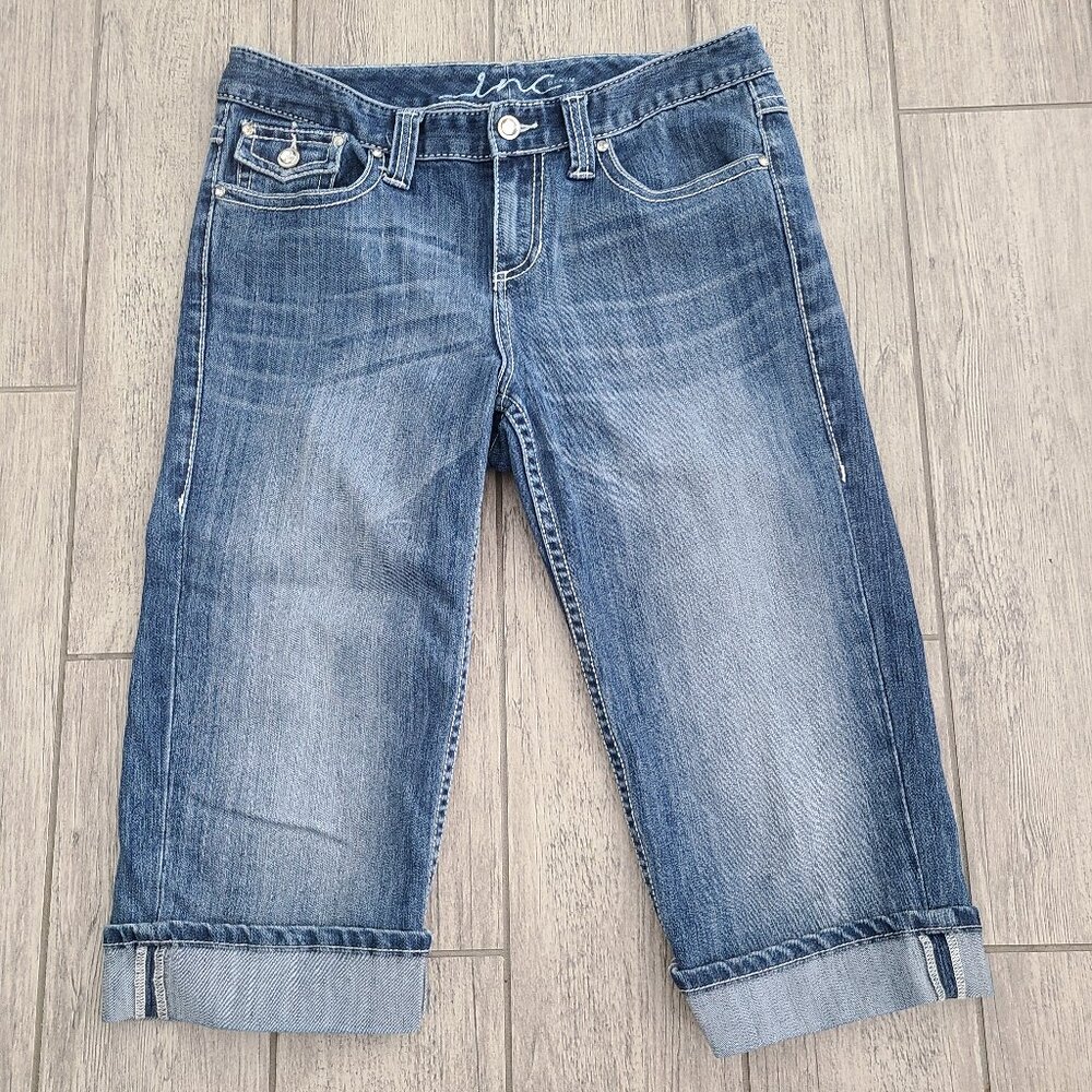 INC denim capri jeans cuffed blue size 10 women's